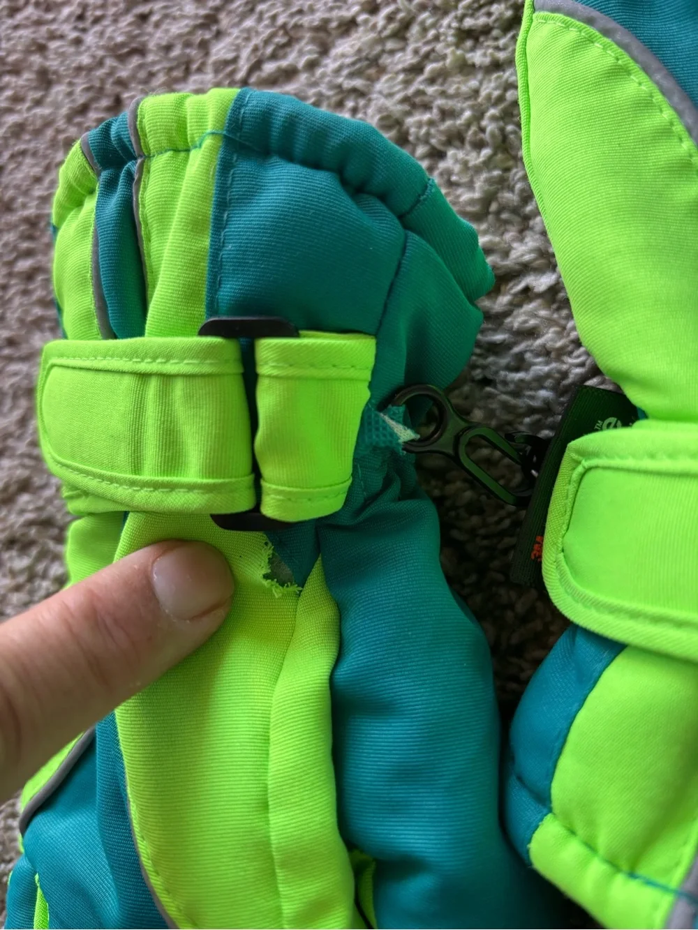 Water resistant Winter Gloves - Teal and Green insulated youth size thinsulate